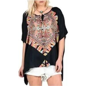 Volcom Stone Row Collection Multicolor Crescent Paisley Poncho Top One Size Boho